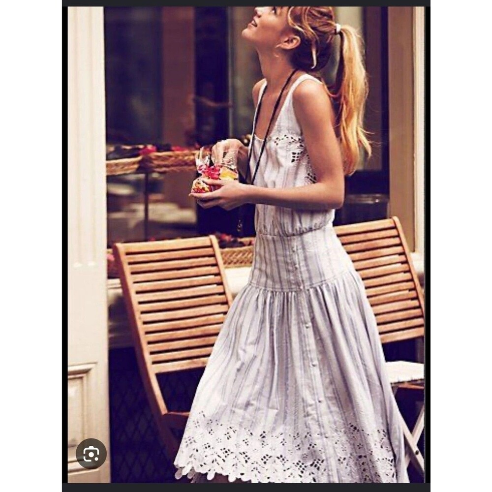 Free People New Romantics Pantry Stripe Maxi Dress Eyelet Embroidered XS 289452